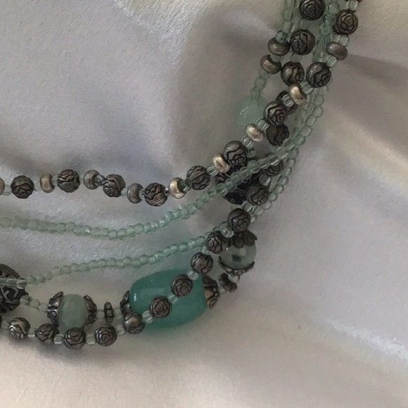 Premier Design burnished silver tone & aqua colored beads & stone neckla… - Picture 4 of 4